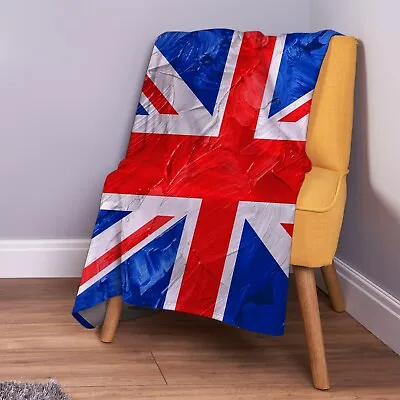 Union Jack Grunge Design Soft Fleece Throw Blanket • £33.99