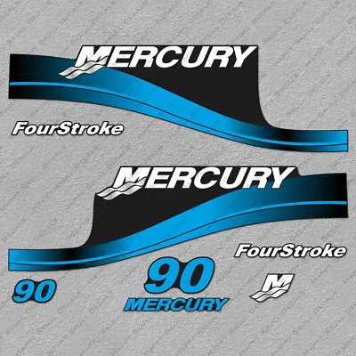 Mercury 90 Hp Four Stroke Outboard Engine Decals BLUE Sticker Set Reproduction • $55.79