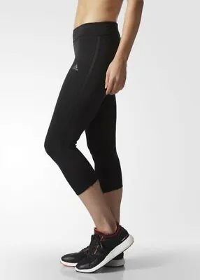 ADIDAS B47765 Women Running Response 3/4 Small S Three Quarters Tights Black NEW • £18.99