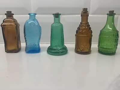 Vintage Miniature Colored Glass Green Brown Blue Bottles Taiwan • $20