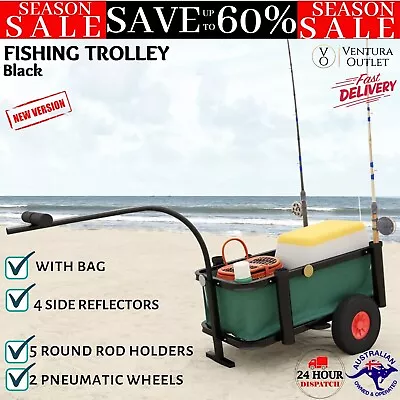 Fishing Trolley Beach Trolley Cart Camping Wagon For Sand Black Steel With Bag • $183.23