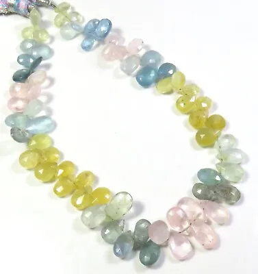 Multi Gemstone Pear Beads 7-11mm Natural Aqua Morganite Faceted Beads GV-3066 • $21.69