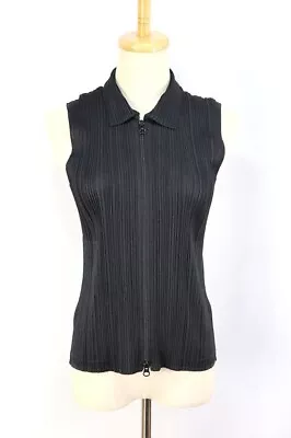 PLEATS PLEASE Black Zip Front Vest ISSEY MIYAKE 162 7334 • $125