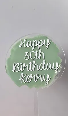 Personalised Happy Birthday Acrylic Cake Topper Sage Green • £5.80