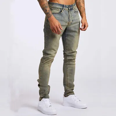 New Men Jeans Slim Fit Skinny Stretch Denim Trousers Cotton Pants Solid Color • $30.69