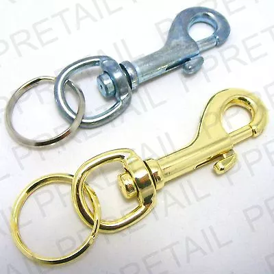 NICKEL/BRASS HIPSTER CLASP CLIP & SPLIT RING Silver Jailers Belt Key Ring Holder • £3.69