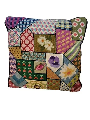 Vintage Pillow Needle Point Patchwork Groovy 60's 70's Colorful  • $50
