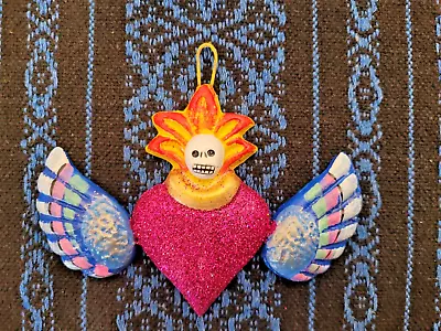 Day Of The Dead Fuchsia Glitter Heart Skull Wings Skeleton Mexican Mexico • $24