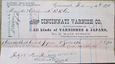 Cincinnati OH 1876 Letterhead Varnish Japan Paint Ohio Marietta Cinn Railroad • $12.99