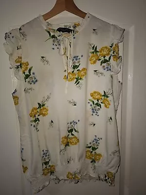 Ladies Dorothy Perkins White & Yellow Floral Top Blouse Size 14 • £5