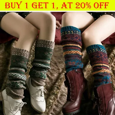 Women Leg Warmers Crochet Leggings Winter Fair Isle Knee High Knit Warmer Socks • £7.55