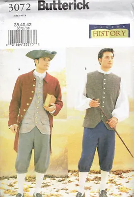 Colonial Coat Hat Vest Shirt Men's Size 38-42 Butterick 3072 Sewing Pattern • $14.34