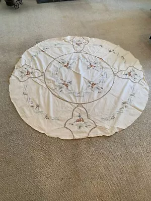 Exquisite Detailed Vintage Embroidered 60  Round Tablecloth • $20