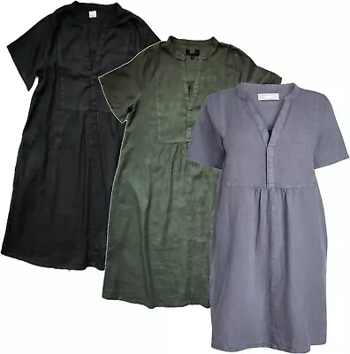 NEXT Womens Linen Blend Kaftan Tunic Smock Pocket Dress BLACK KHAKI 6-26 (B29) • £13.61