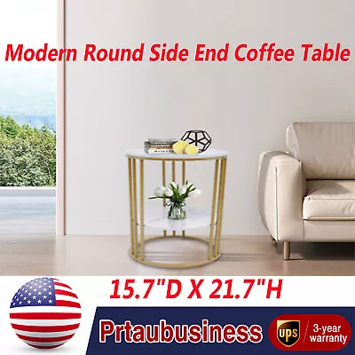 Modern Round Side End Coffee Table Nightstand Marble Top With Gold Metal Frame • $75.05