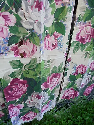 Lot Of 3 Vintage FLORAL Medium Weight Cotton DRAPERY PANELS W/ ROSES • $16