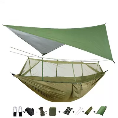 Portable Hammock With Mosquito Net 2 Person Awning Rain Fly Tarp Outdoor Patio • $30.99