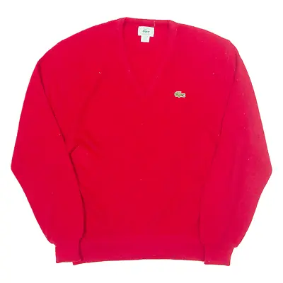 Vintage IZOD LACOSTE Mens Jumper Red V-Neck 90s Tight Knit L • £30.99