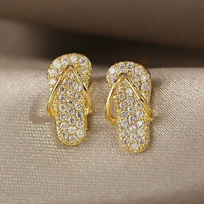 Cute Gold Plated Crystal Slipper Earrings Stud Women Party Fashion Jewelry Gift • $2.08