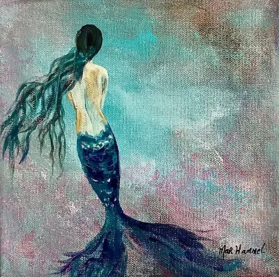 Mermaid Fantasy Siren Sea Mystical Original Painting 8”x8” Signed Mar Hammel • $49