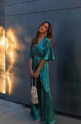 Zara Woman Pleated Metallic Full Length Jumpsuit Sizes 9349/685_fw23 Nwt_s L • $55