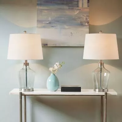 Unique Set Of 2 Grey Metal & Glass Table Lamps • $165.99