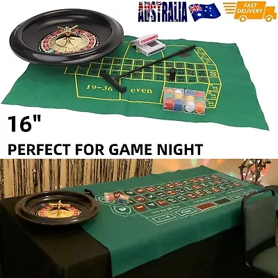 16  Roulette Wheel Set With Felt Chips Cards & Rake For Casino Games AU • $50