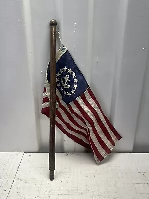 Vintage Wooden Flag Pole Flag Included For 3/4” Socket • $60