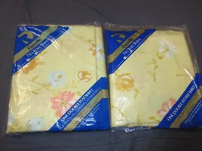 Vintage/New DANVILLE Full/Double Sheet Set Flat/Fitted Yellow W Blue/Pink FLORAL • $15