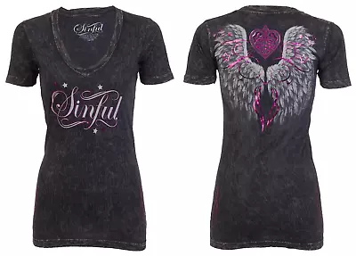 Sinful By Affliction Women's T-shirt Finch Biker Tattoo • $23.95