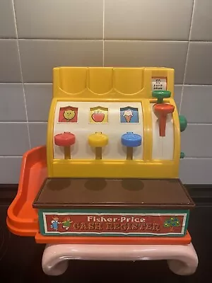 FISHER PRICE Vintage 1974 Cash Register Working Bell W/ 6 Coins And Play Money. • $50
