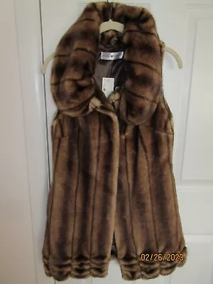 Nwt Gorgeous Rancho Estancia Faux Mink Fur  Long Vest Soft Scalloped Bottom Xs • $65