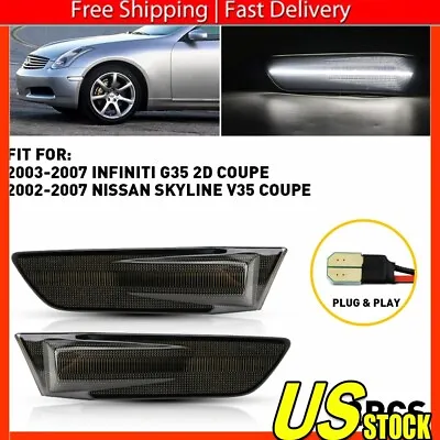 For 03-07 Infiniti G35 Coupe 2D White LED Smoked Front Bumper Side Marker Lights • $21.99