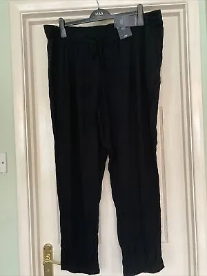 £13.95 • Buy M&S Ladies Black Summer Tapered Trousers Size 20 LONG Elasticated, Peg Leg NEW