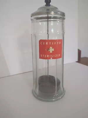 Vintage Barbershop Glass Jar Cylinder Sterilizer W/ Metal Lid & Basket • $45