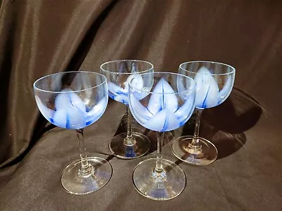 (4) Vintage STEVEN MASLACH Blue Tulip Art Glass Wine Goblets – Signed 1979 • $220