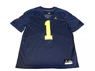 Michigan Wolverines Football Stitched #1 Jordan Blue Jersey Mens Large • $15