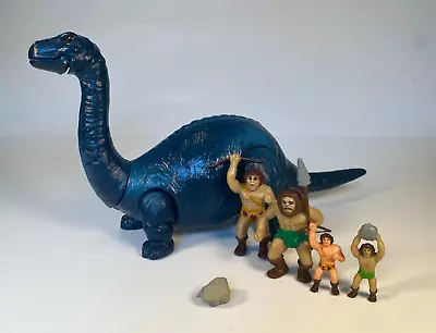 Dinosaur Warrior Lot 2 Cave Men 2 Mini Cavemen & Blue Brontosaurus H-G Inc 1987 • $34.99