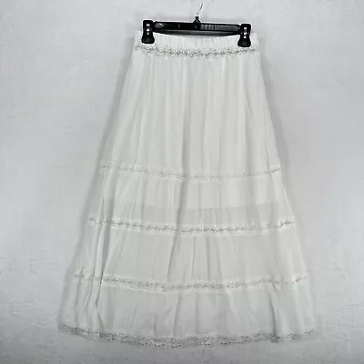 Peasant Skirt Womens Small White Lace Tiered Elastic Waist Boho Prairie Cowgirl • £21.23