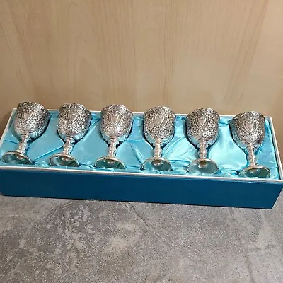 Vintage Six Raimond Silverplate Miniature Goblets Ornately Engraved  • £62.65