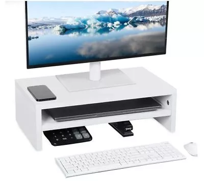 Monitor Stand Riser Wooden Display Laptop Stand With Storage Drawer 2-Tier • £16.99