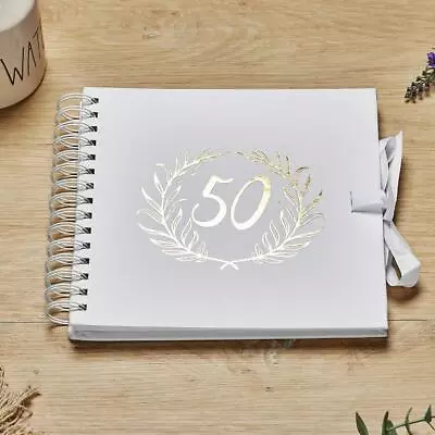 £14.99 • Buy 50th Birthday White Scrapbook Photo Album With Gold Script Laurel Wreath