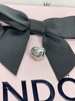 £0.99 • Buy Genuine Pandora Silver Moments Clear Jewelled Heart Charm