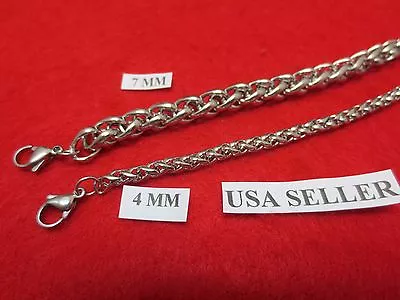 4/7MM Mens Boys 7 -44 Stainless Steel Silver Braided Wheat Chain Necklace • $7