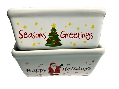 Mini Loaf Pans Set Of 2 Ceramic Baking Christmas Santa Holidays Seasons Greeting • $13.50