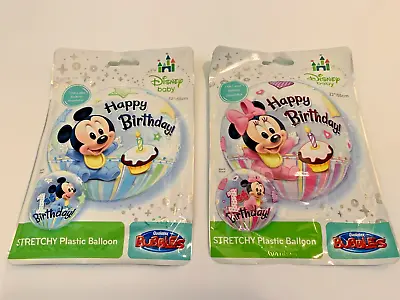2 Disney Baby Mickey & Minnie Mouse Happy 1st Birthday Party Balloons Stretchy • $5.99
