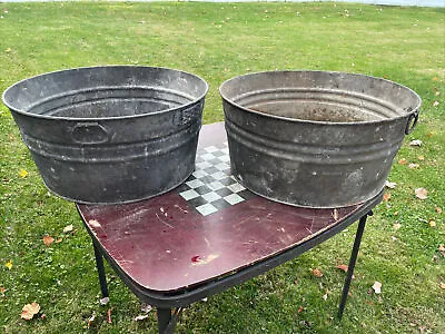 (2) LARGE Vintage Galvanized Metal Wash Tubs-24”-Bucket-Farm-Garden • $99