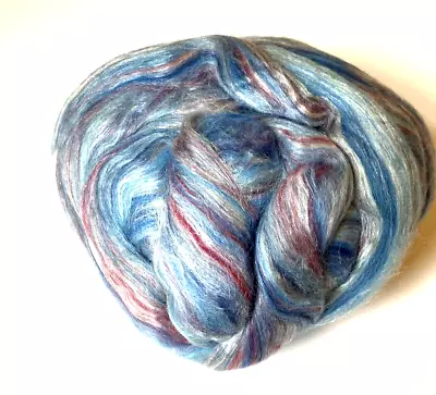 Merino And Tussah Silk Blend Top Wool Roving For Spinning Felting Blues Reds • $18.99