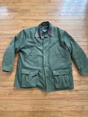 Vintage 90s Lands End Barn Chore Coat Green Leather Insulated Work Men’s Xl • $39