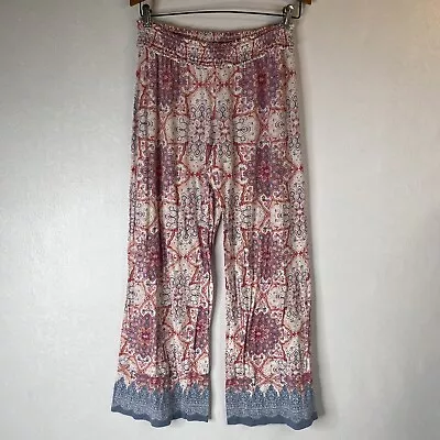 Anthropologie Lilka Sz M Wide Leg Pants Red Blue Flowy Palazzo Lounge PJs Boho • $22.76